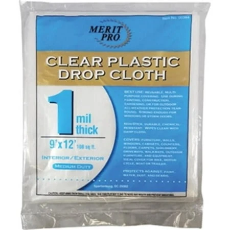 Merit Pro 384 9' X 12' 1 Mil Dynamic Plastic Drop Cloths Flat Pack