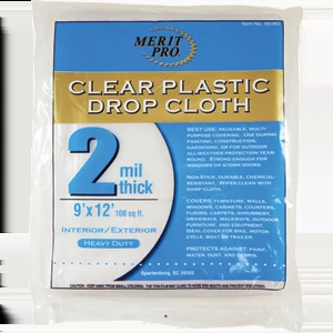 Merit Pro 383 9' X 12' 2 Mil Dynamic Plastic Drop Cloths Flat Pack