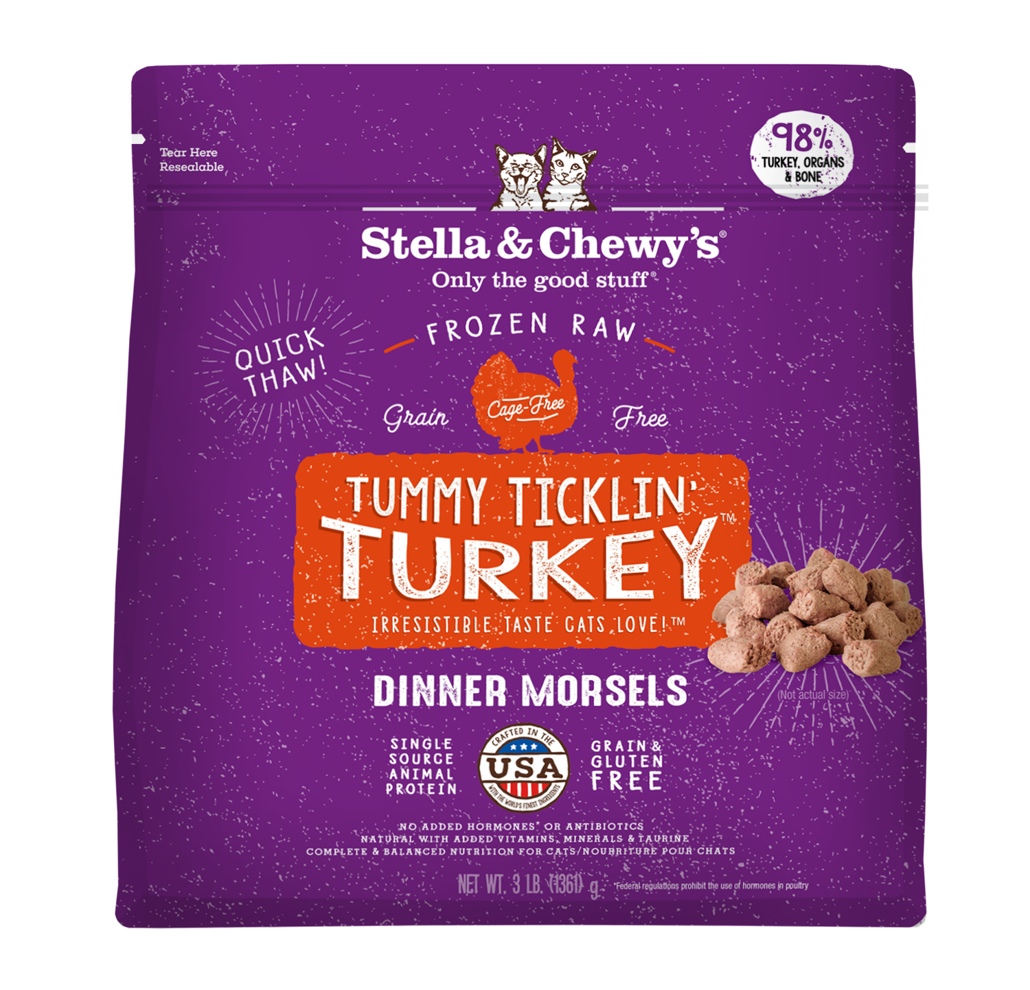 Stella & Chewy's Frozen Tummy Ticklin' Turkey Morsels Cat Food 3 Lbs