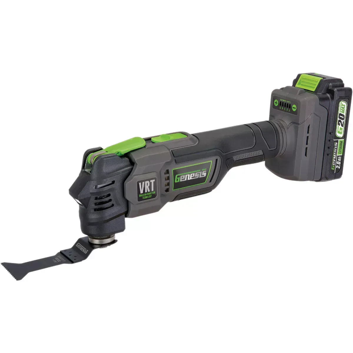 Genesis G20MAX 20V Brushless Oscillating Multi‑Tool Kit – 2 Ah Battery, 10‑19k OPM, Includes Blades & Sanding Accessories