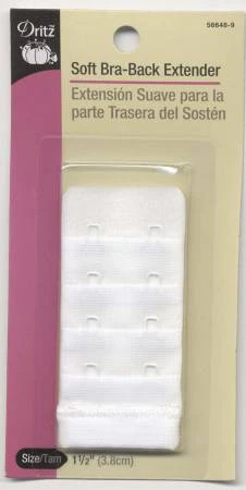 Soft Bra Back Extender 1-1/2 Inch Wide White With 2 Hooks