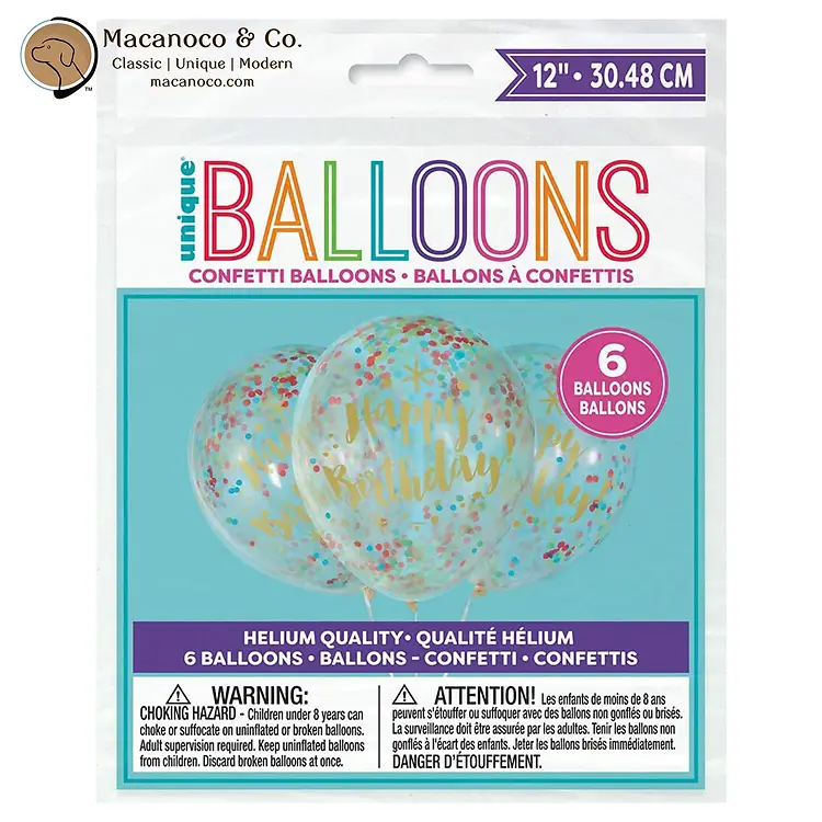 Glitzy Gold Clear Latex Balloons With Confetti, 12 Inch, Pre-filled, 6 Count