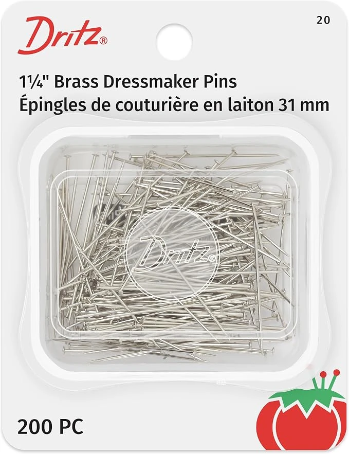 Brass Dressmaker Pins Size 20, 200 Pieces, 1-1/4 Inch Long