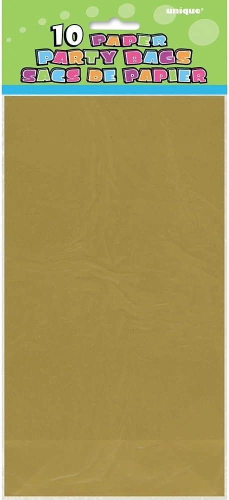 Unique Paper Party Bag 10x5" Metallic Gold 10pc
