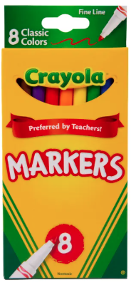 "Crayola Kid's Markers, Fine, Assorted Colors, 8/Box (58-7709)"