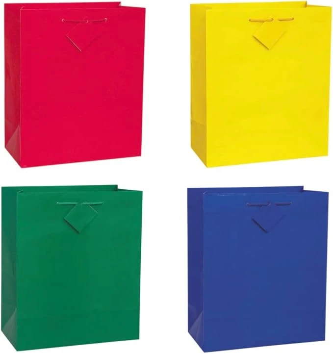 Solid Gift Bags 10.5"X12.5" 4/Pkg-Glossy Primary
