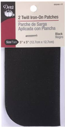 Dritz 102353 Iron-On Patches 5 in. x 5 in. 2-Pkg-Black Twill