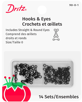 Hooks & Eyes Size 0 Black 14 Pieces Sew On Closures