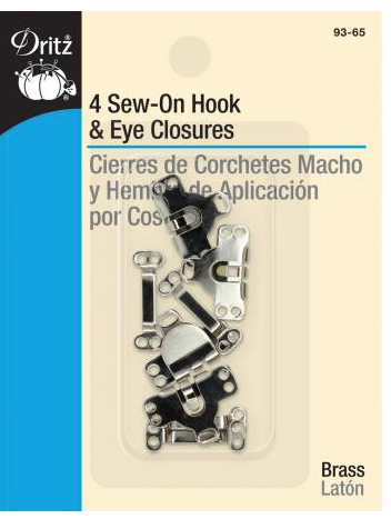 Sew-on Hook & Eye Closures 5/8 Inch Nickel 4 Pieces