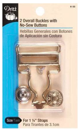Overall Buckle For 1-1/4 Inch Straps With No Sew Buttons - Nickel Finish