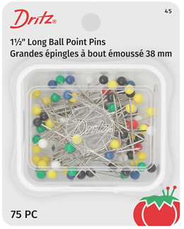 Long Color Ball Point Pins, Size 24, 75 Pieces, 1.5 Inches
