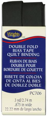 Wrights Double Fold Quilt Binding 7/8" 3 Yards Black Bias Tape
