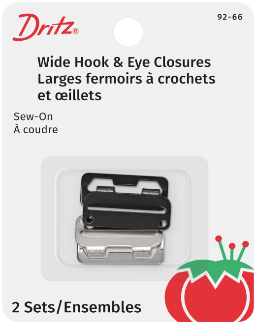 Sew-on Wide Hook & Eye Closures 1" - Black & Nickel - 2 Count