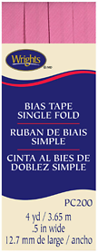 Single Fold Bias Tape 1/2 Inch 4 Yards In Pink Color