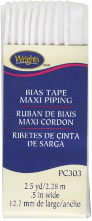Bias Tape Maxi Piping 1/2 Inch 2.5 Yards White