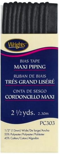 Bias Tape Maxi Piping 1/2 Inch X 2.5 Yards - Black