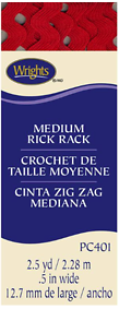 Medium Rick Rack Trim 1/2 Inch X 2.5 Yards In Scarlet