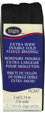 Wrights Double Fold Fleece Binding Tape, Black, 1/2" Width, 3 Yards