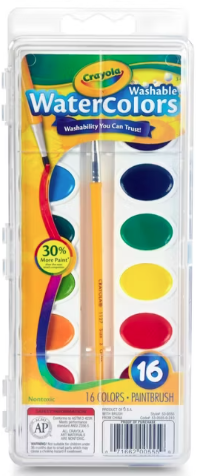 Washable Watercolors Set, 16 Assorted Colors - Model 53-0555