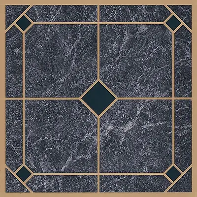 Self-adhesive Vinyl Floor Tile, 12 In L X 12 In W, Blue/gold