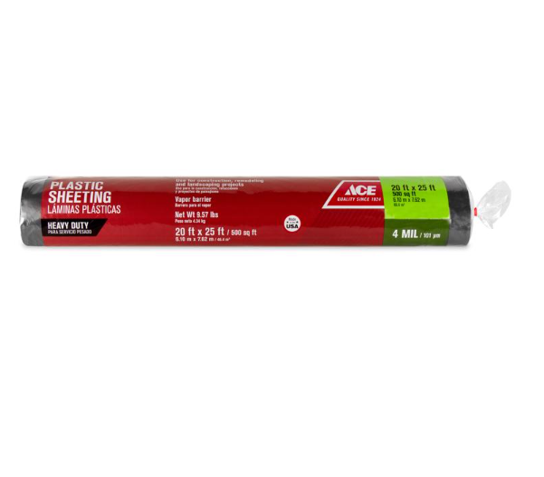ACE PLASTIC SHEETING 4 MIL X 20' W X 25' L POLYETHYLENE BLACK