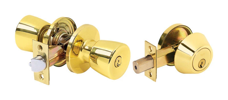 Tell Alton Bright Brass Knob and Single Cylinder Deadbolt ANSI Grade 3 1-3/4 in.