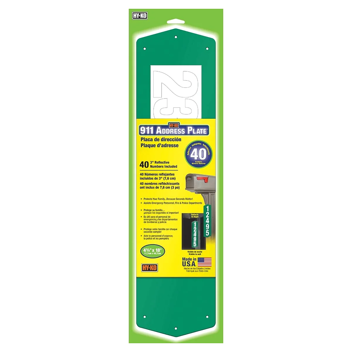 Hy-Ko 911 Aluminum Address Plate With 40 Reflective 3 In. House Numbers
