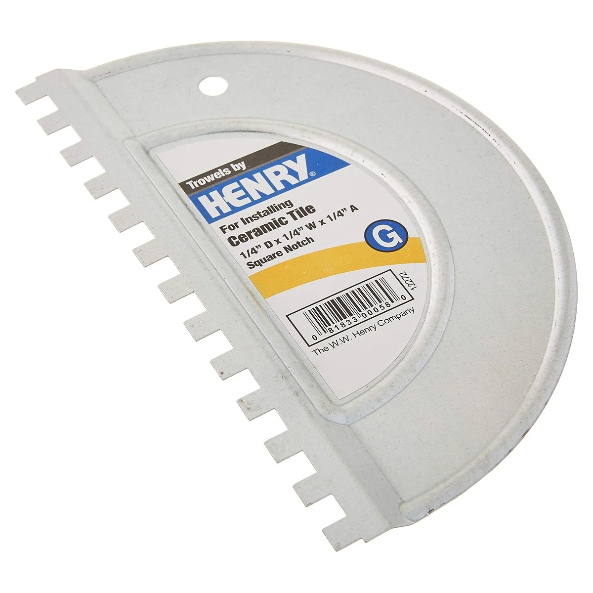 Square Notch G Trowel, 1/4 x 1/4 x 1/4 In.