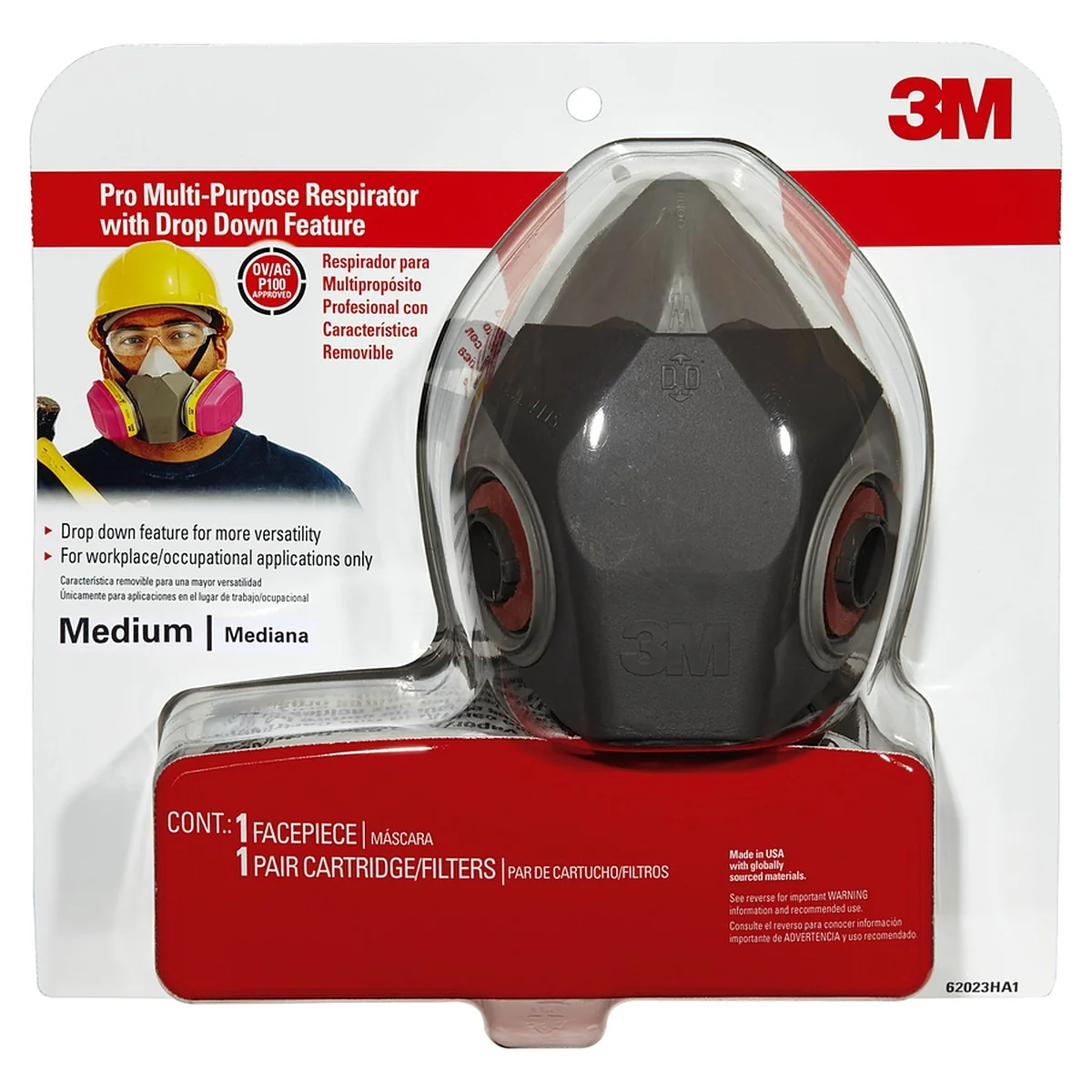 3M 62023HA1-C Valve Respirator, M Mask, P100 Filter Class, Dual Cartridge 3M 62023HA1-C Valve Respirator, M Mask, P100 Filter Class, Dual Cartridge