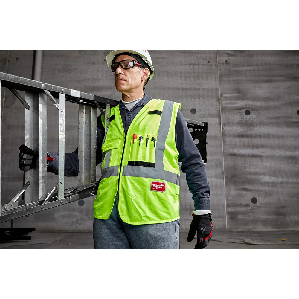 Ansi Class 2 Hi Vis Yellow Safety Vest, Small/medium With 10 Pockets