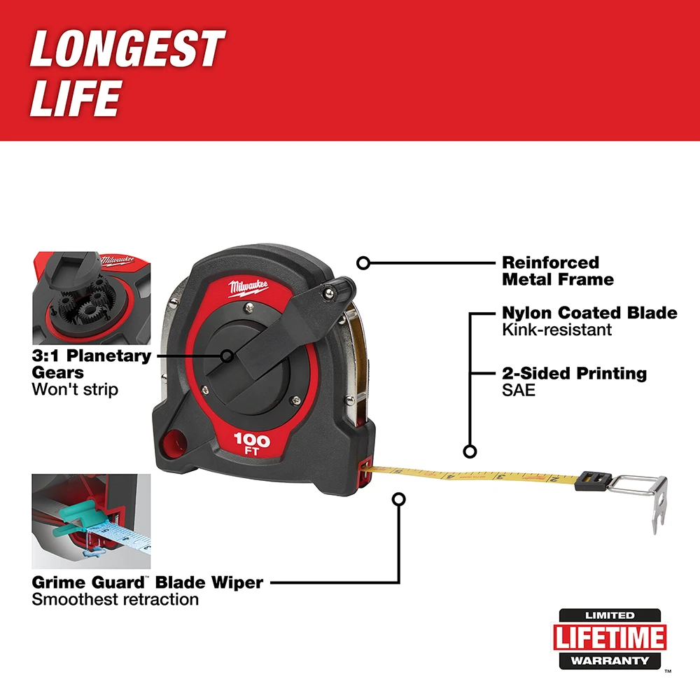 100 ft. Closed Reel Long Tape Measure