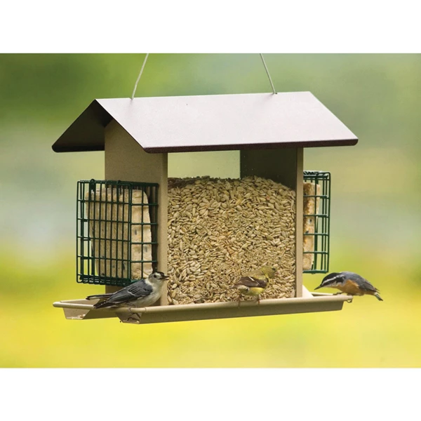 8 Lb Metal Hopper Bird Feeder With Suet Holders And Drainage