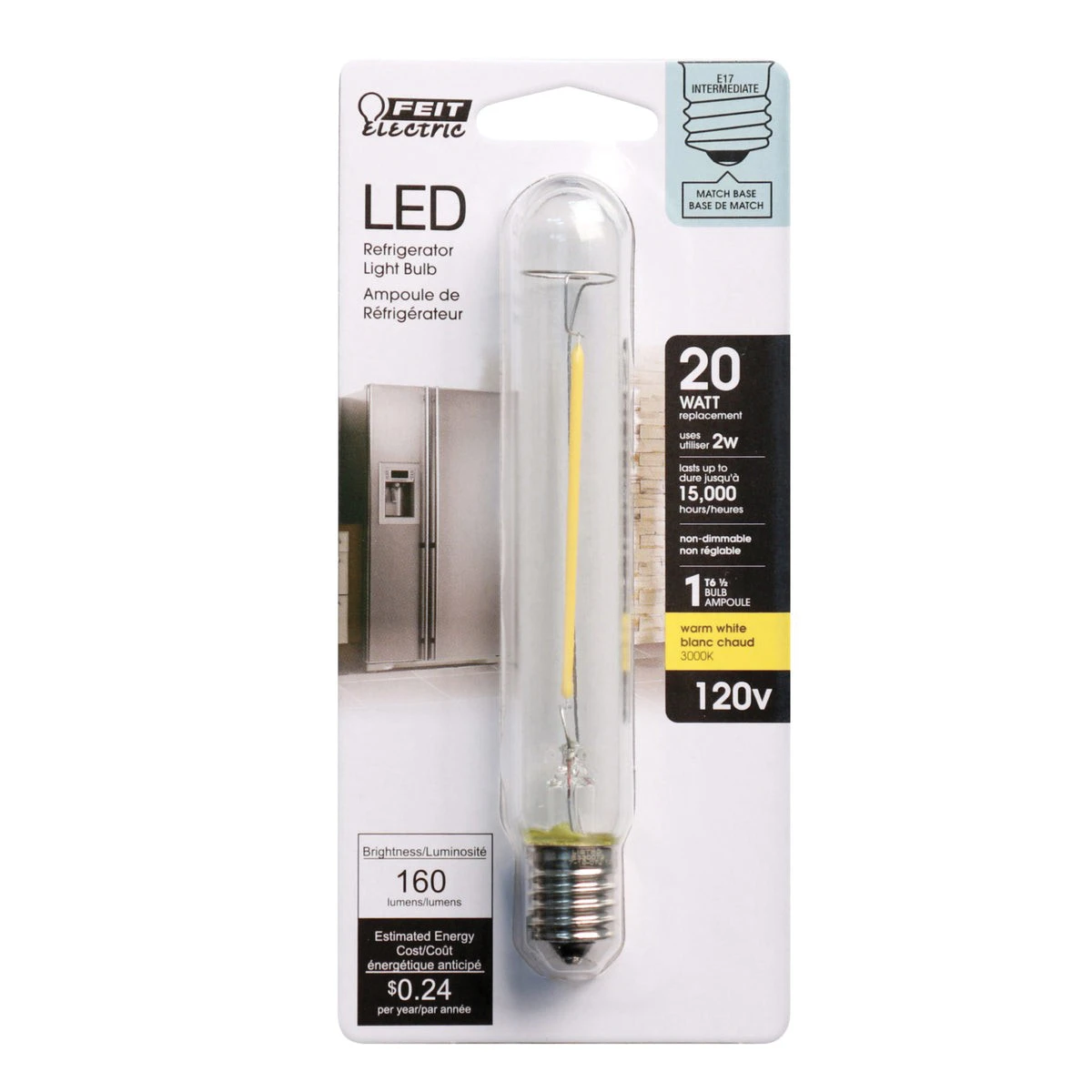 FEIT Electric 2 watts T6.5 LED Bulb 180 lumens Warm White Appliance 25 Watt Equivalence