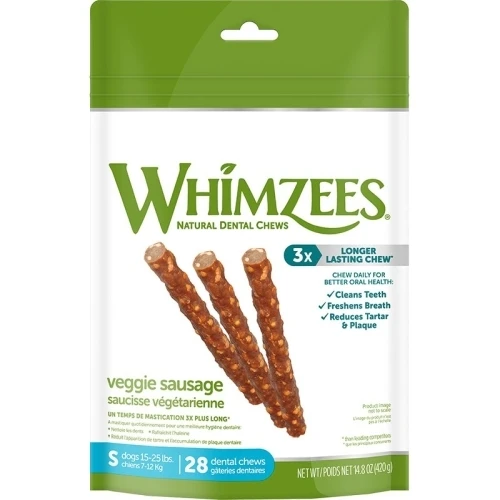 Whimzees Small Veggie Sausage Dog Treats, 28-count