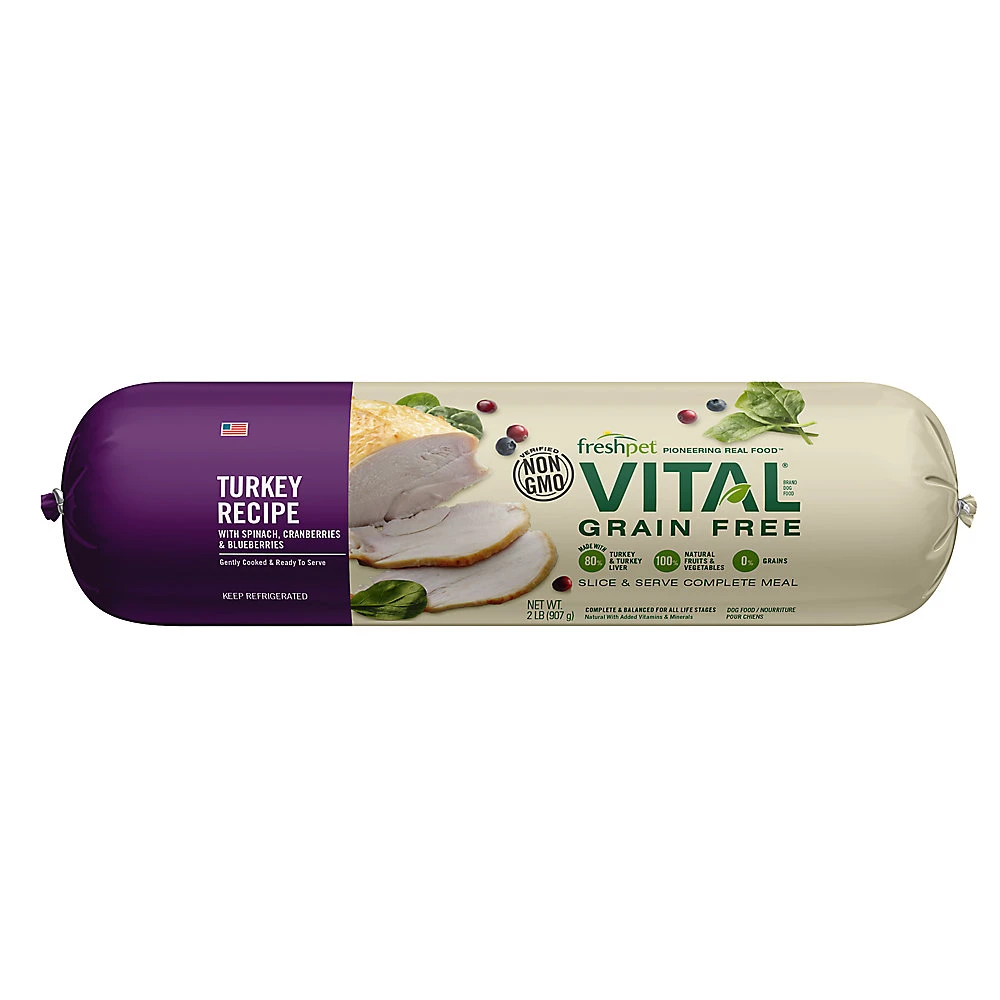Freshpet Vital Grain Free Turkey & Vegetable Dog Food Roll, 2 lb