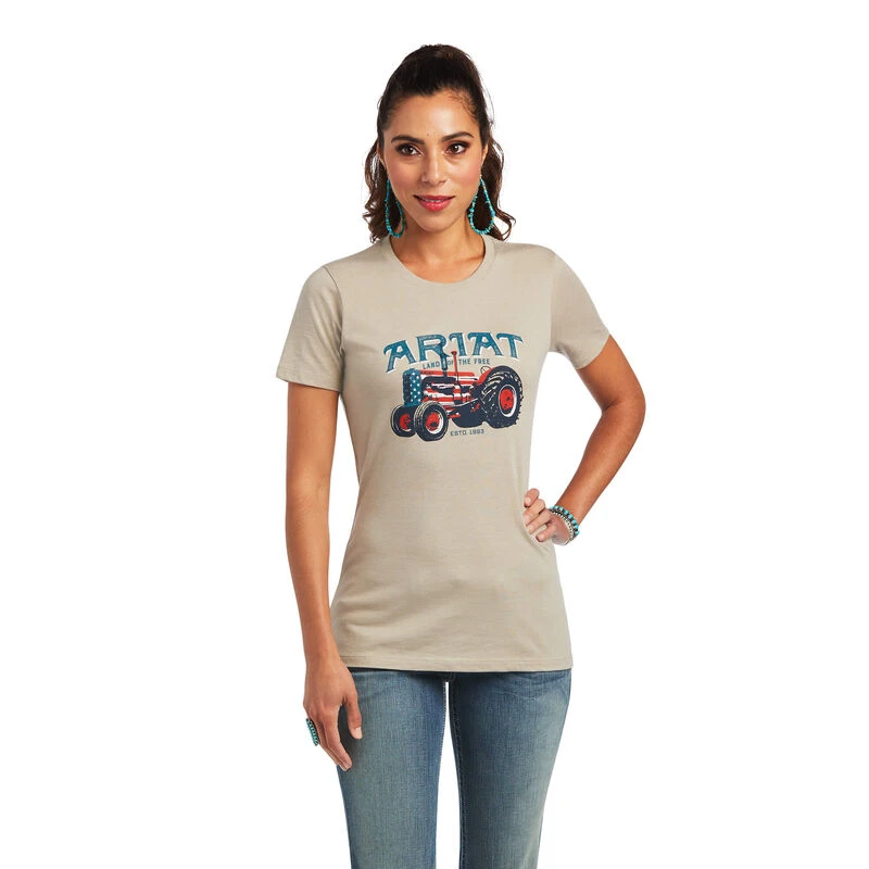 Ariat® Ladies Tractor USA Khaki Heather Graphic T-shirt, Medium