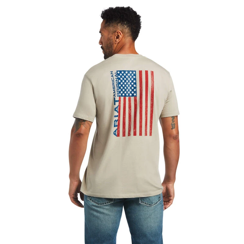 Ariat Men's Woodgrain Flag T-Shirt, KHAKI HEATHER, 2XL