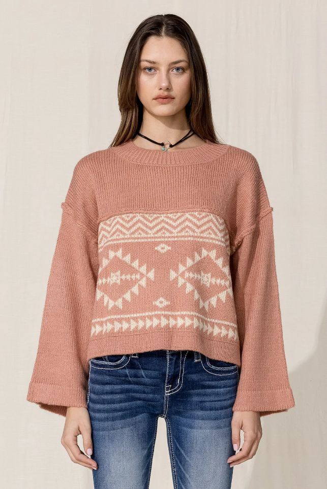 MISS ME AZTEC KNIT SWEATER M