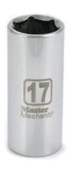 MASTER MECHANIC Metric Deep Well Socket, 6-Point, 3/8-Inch Drive, 17mm