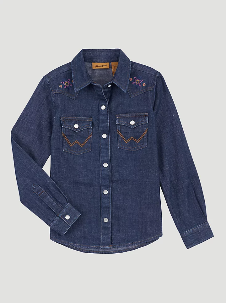 WRANGLER GIRLS LS EMB DENIM XS