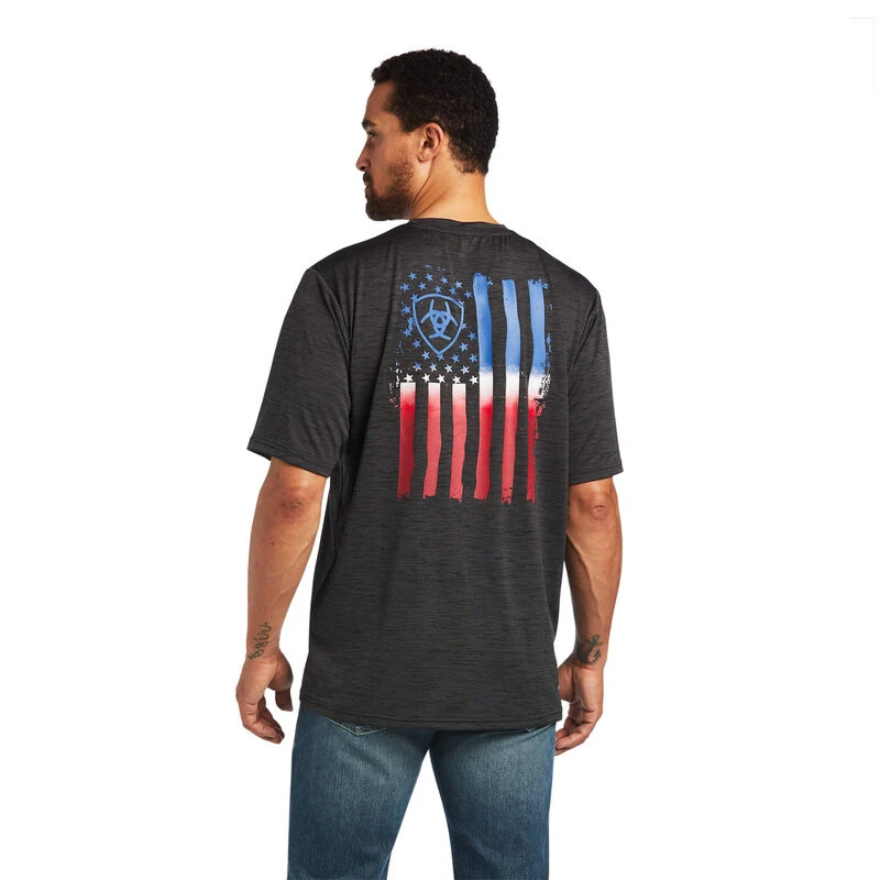 ARIAT MEN'S CHARGER VERTICAL FLAG TEE, CHARCOAL, LARGE