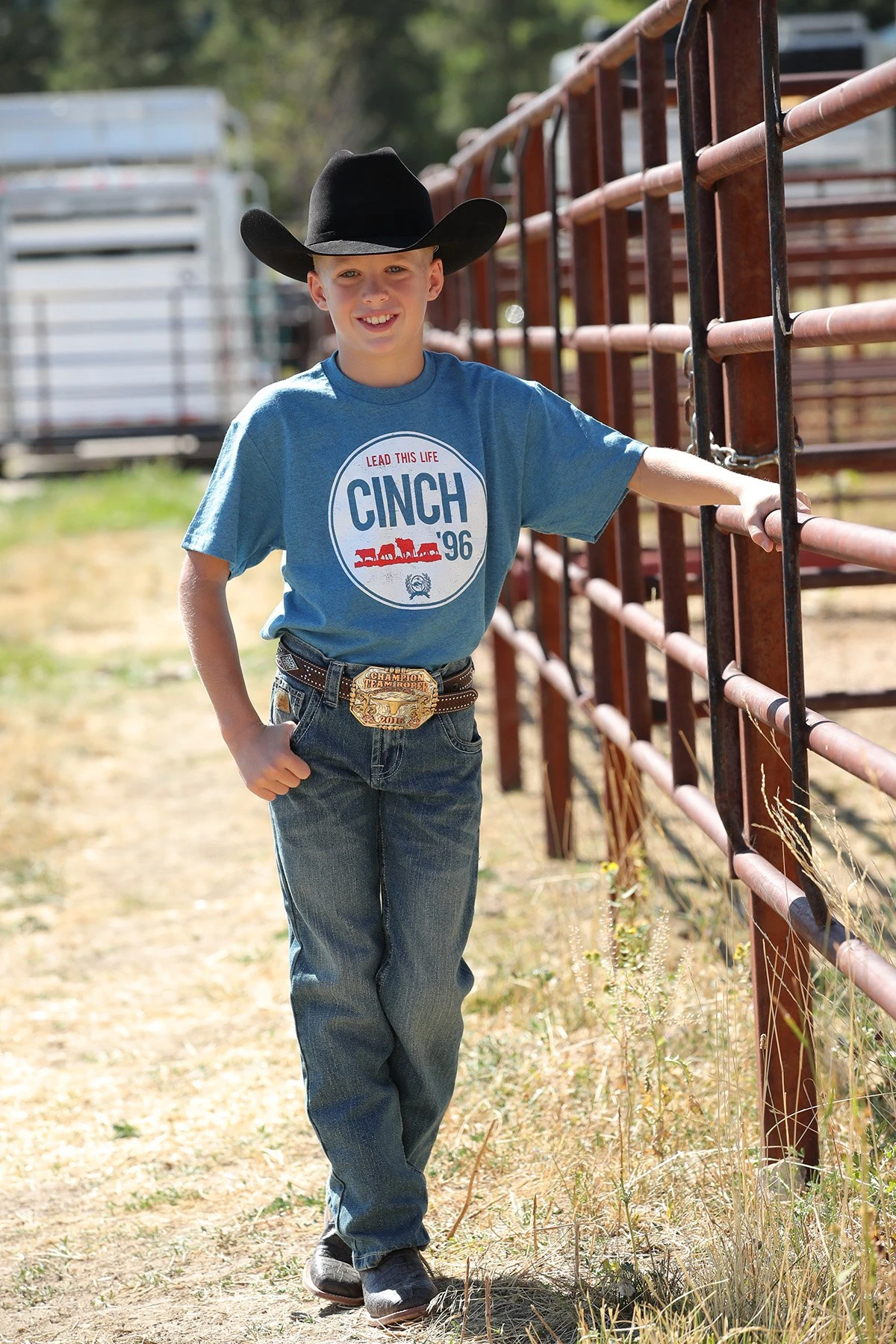 CINCH BOYS SS BLUE TEE M