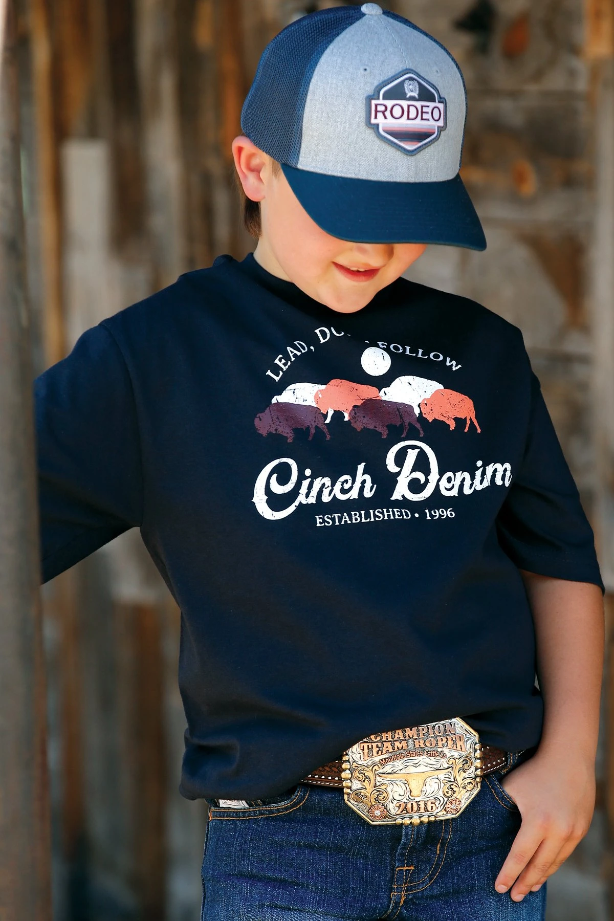 CINCH BOY'S CINCH DENIM TEE, NAVY, LARGE