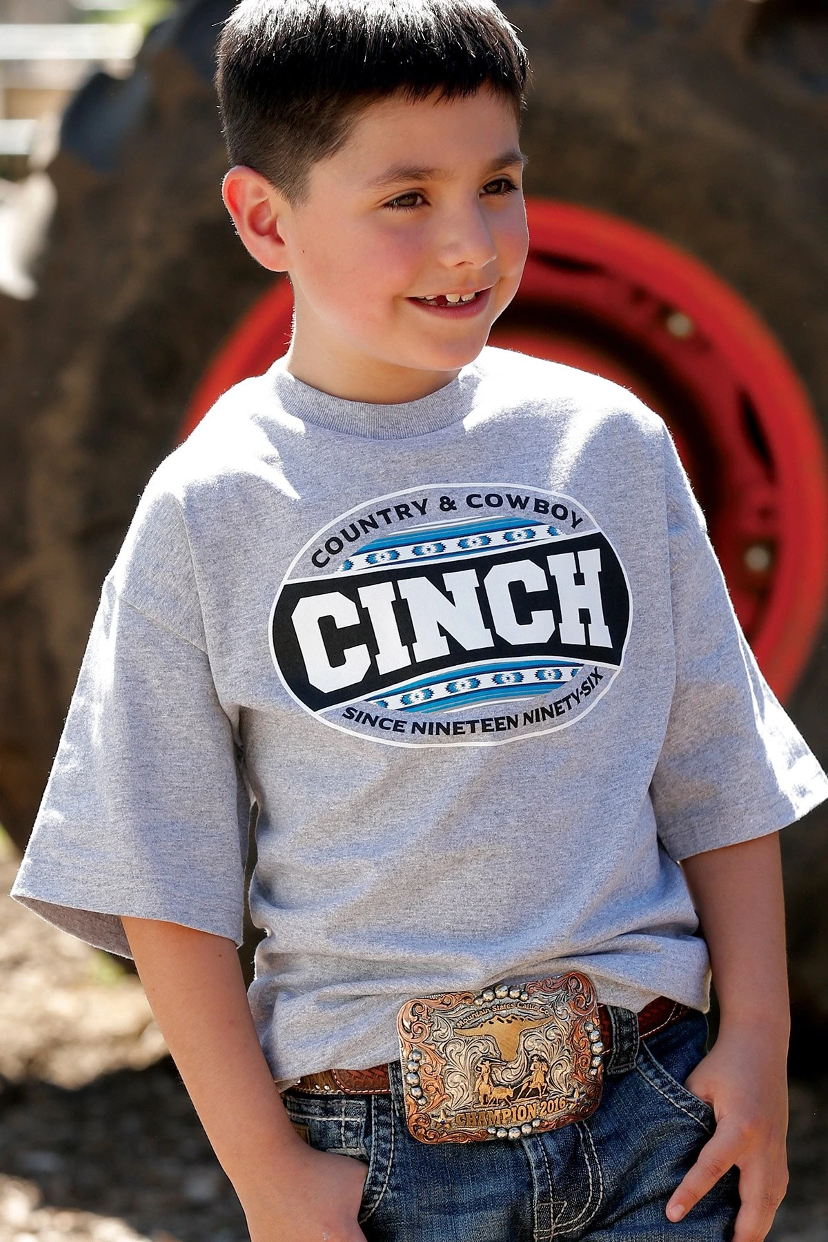 CINCH BOY'S COUNTRY & COWBOY TEE, ATHLETIC GRAY, LARGE