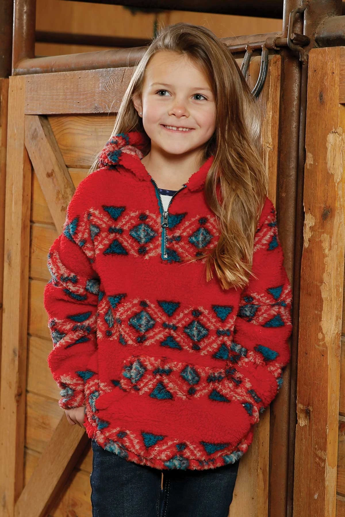 GIRLS FLEECE HOODIE RED L