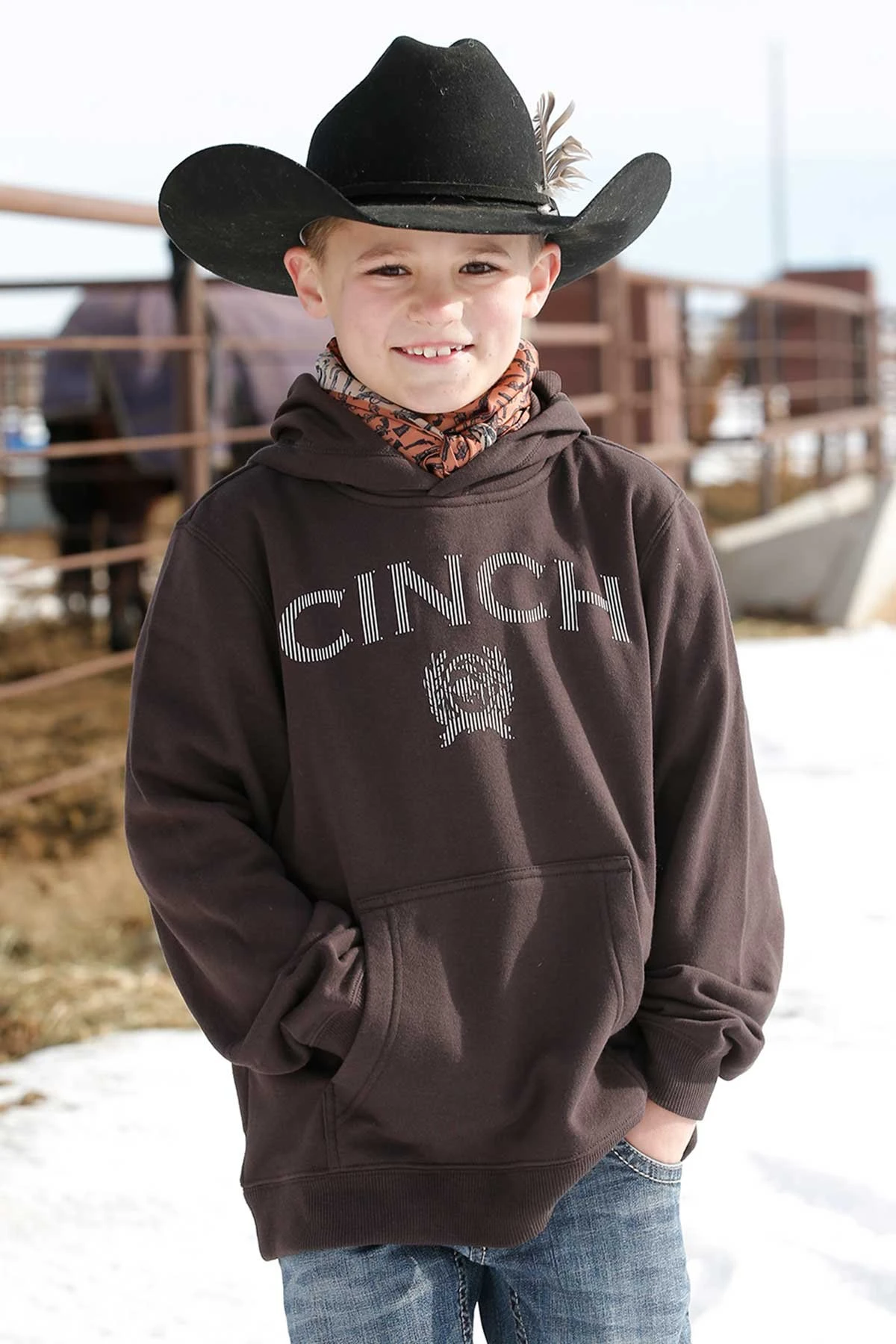 CINCH BROWN BOYS HOODIE S