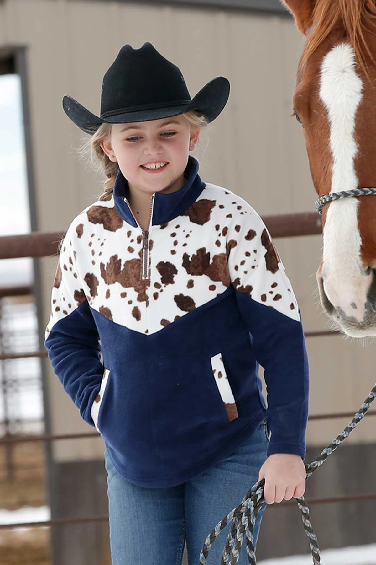 CRUEL GIRLS 1/4 ZIP COW PRINTXXL