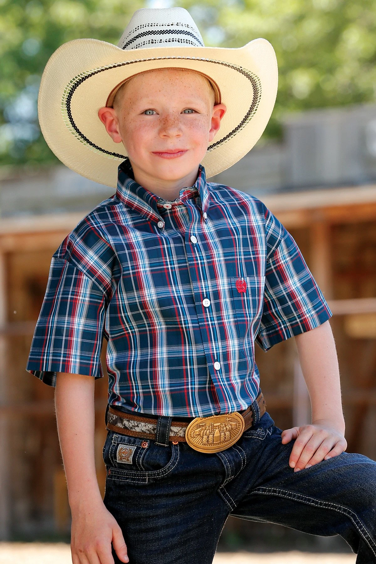 BOYS S/S PLAID NAVY 2XL