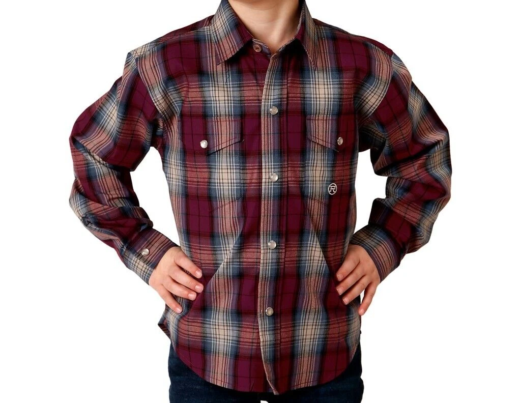 ROPER BOYS L/S WINE PLAID XS