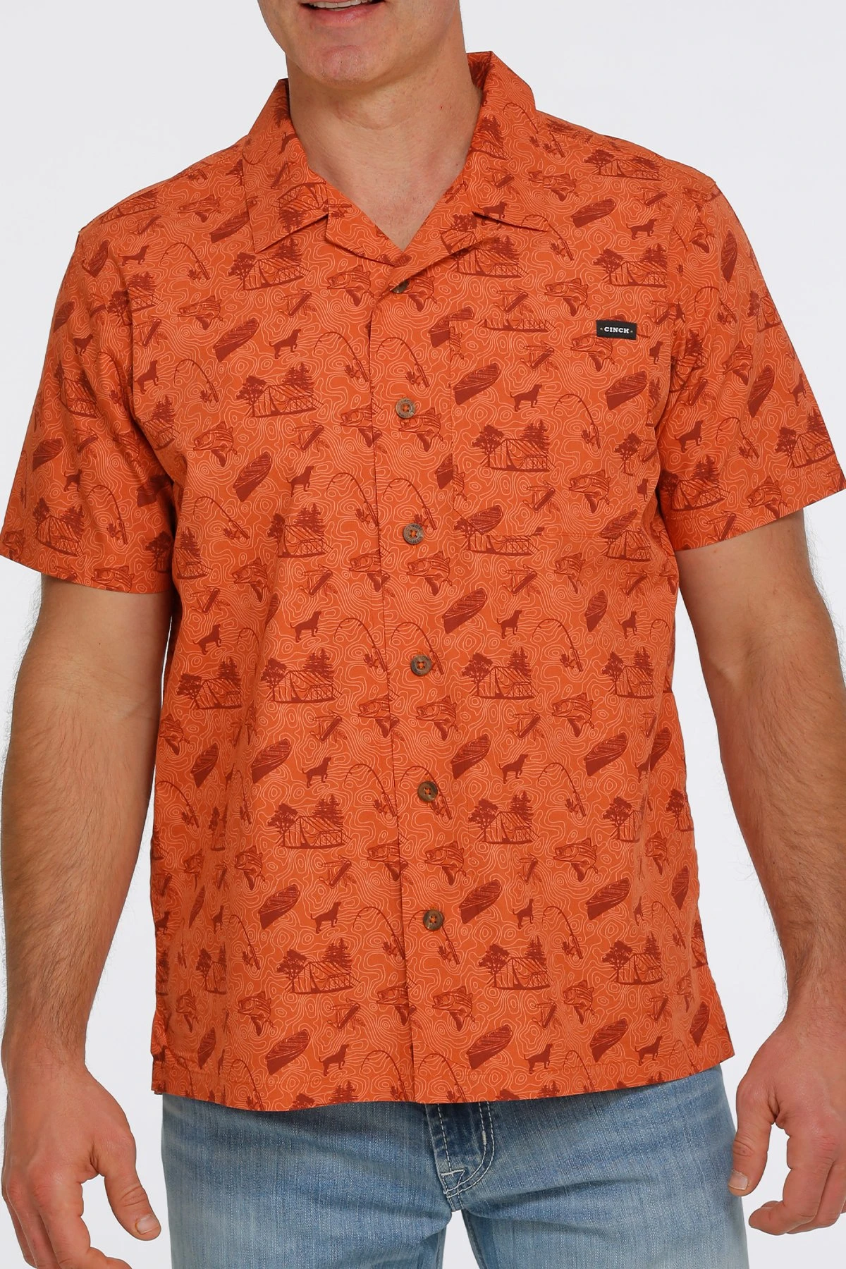 CINCH MNS SS CAMP SHIRT ORANGE S